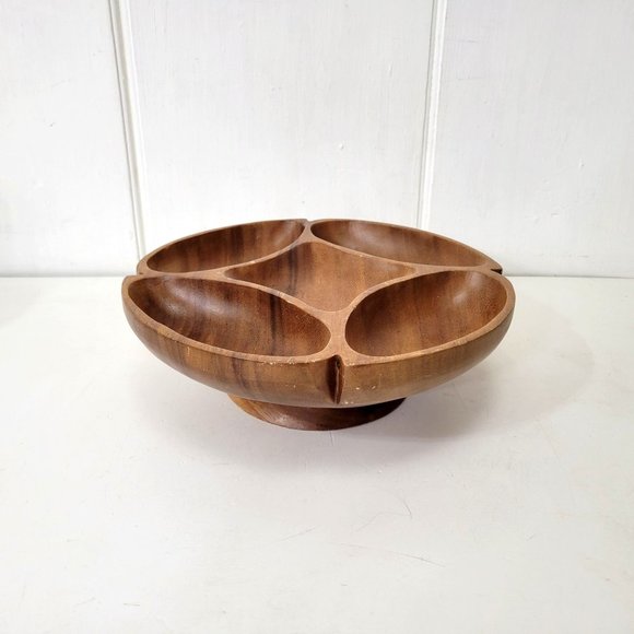 Monkey Pod Revolving Lazy Susan Divided Snack Tray - Picture 1 of 6